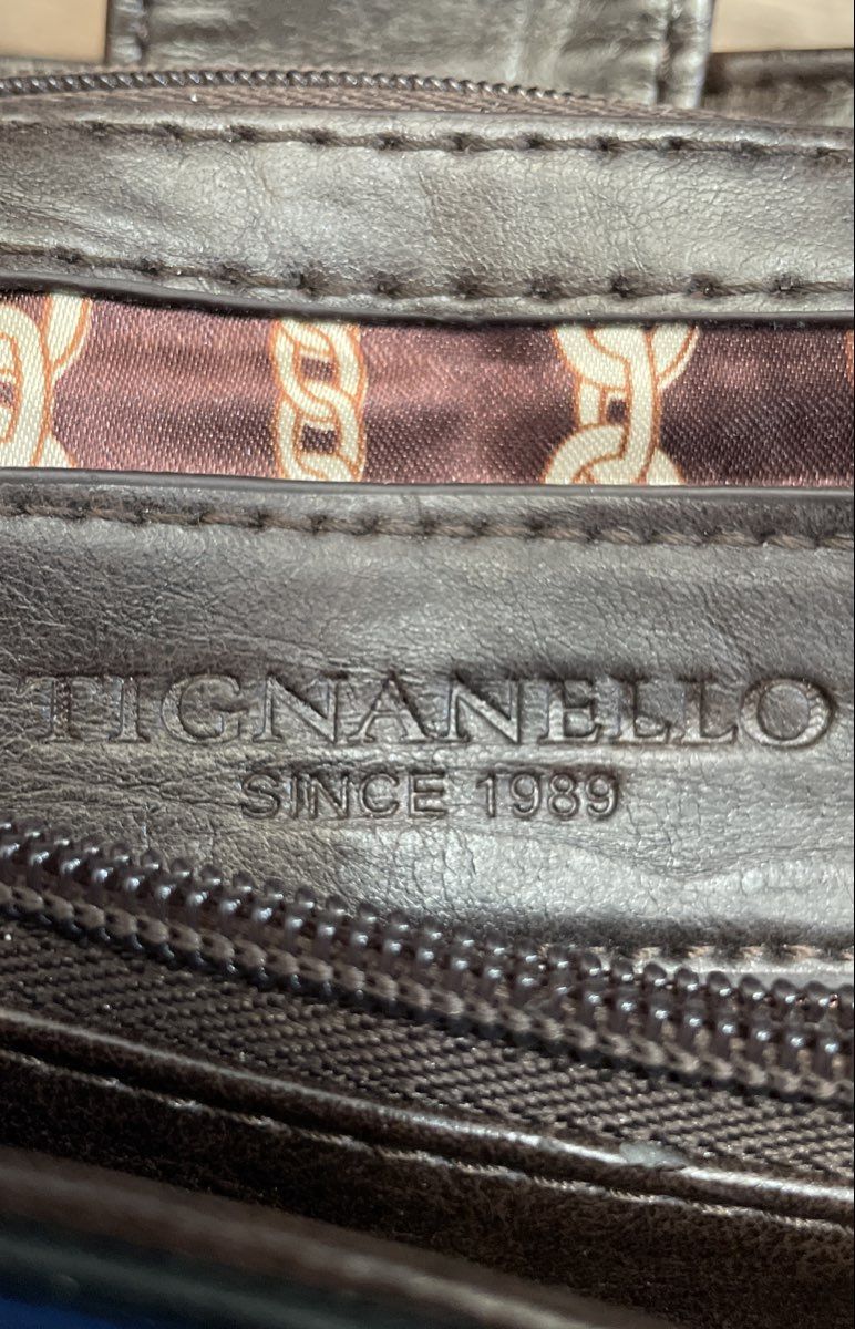 Tignanello Black Leather Satchel Shoulder Bag Brass Hardware