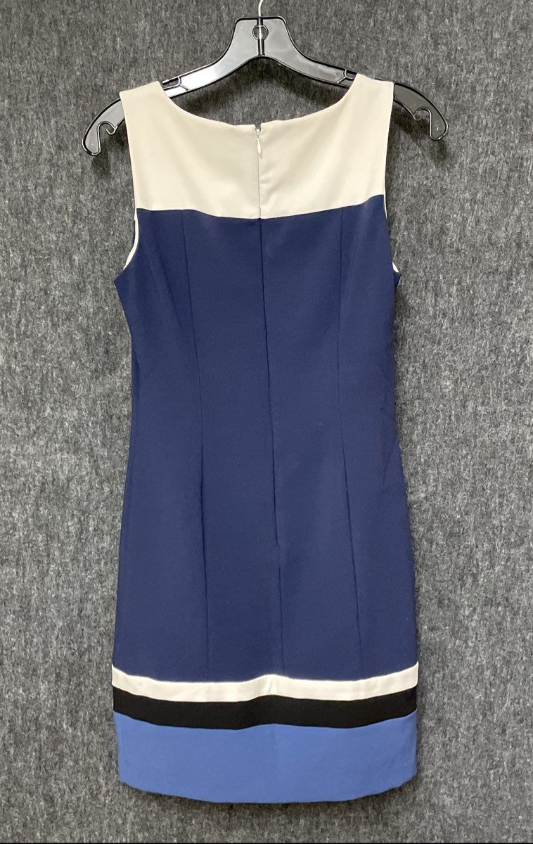 White House Black Market Women's Blue White Colorblock Sleeveless Sheath Dress 2