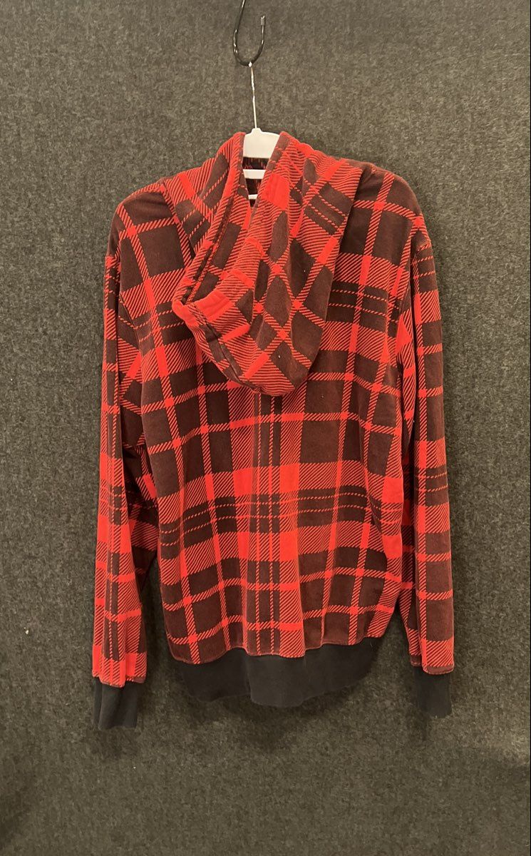 The North Face Unisex Red Black Plaid Fleece Pullover Hoodie Size L