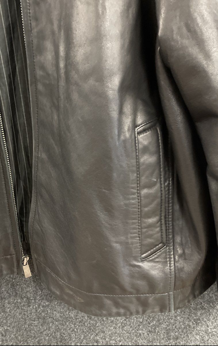 Marc New York Men's Black Leather Jacket Zip Pinstripe Lining Insulated XL