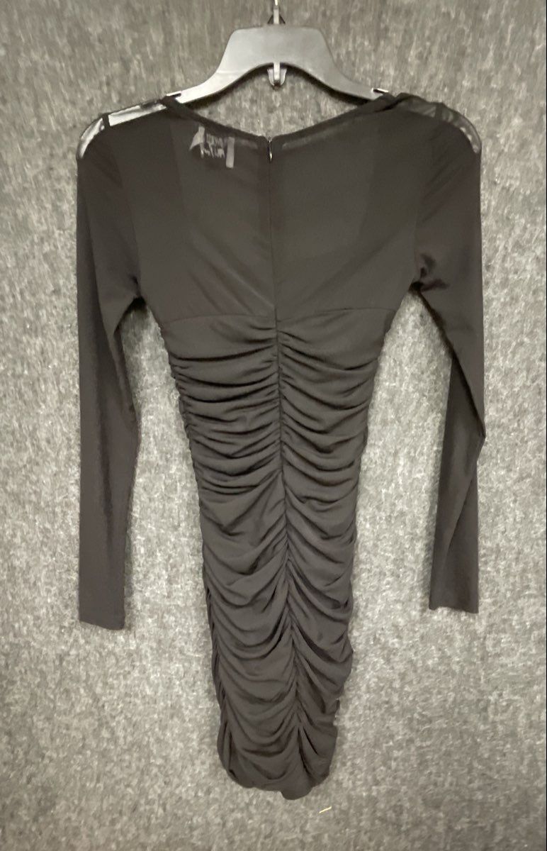 Princess Polly Women's Black Kenzie Ruched Square Neck Long Sleeve Mini Sz 2