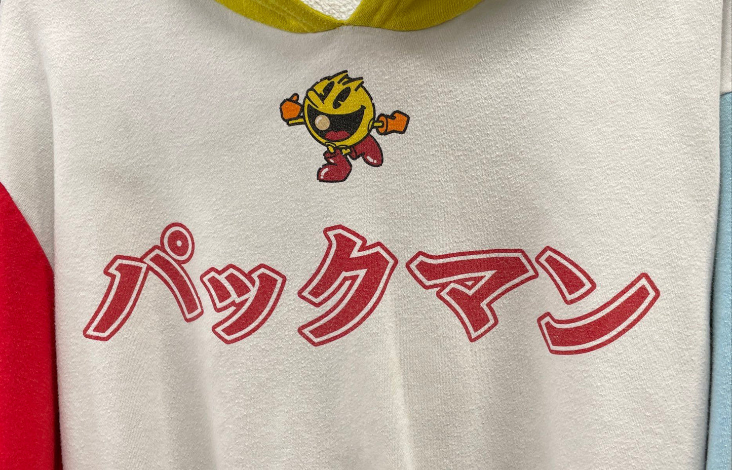 Pac-Man Men's Longsleeve Hoodie White Colorblock Japanese Katakana Graphic Sz L