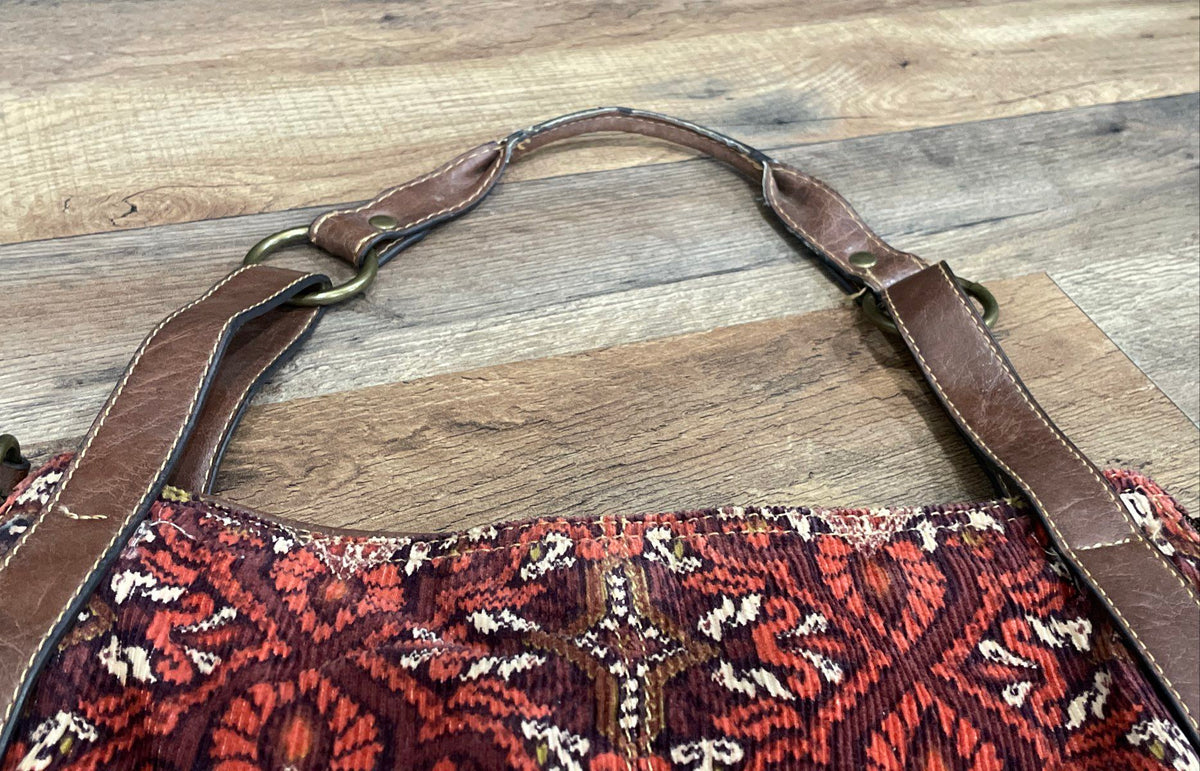 Axcess Red Tapestry Boho Corduroy Hobo Shoulder Bag Large