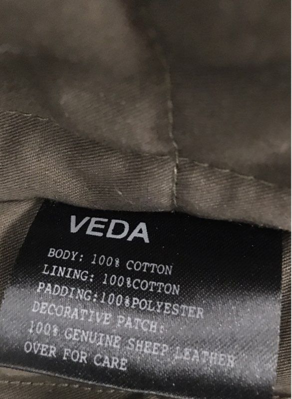 Veda Women's Olive Green Hooded Parka Jacket Sheep Leather Patches Size Medium
