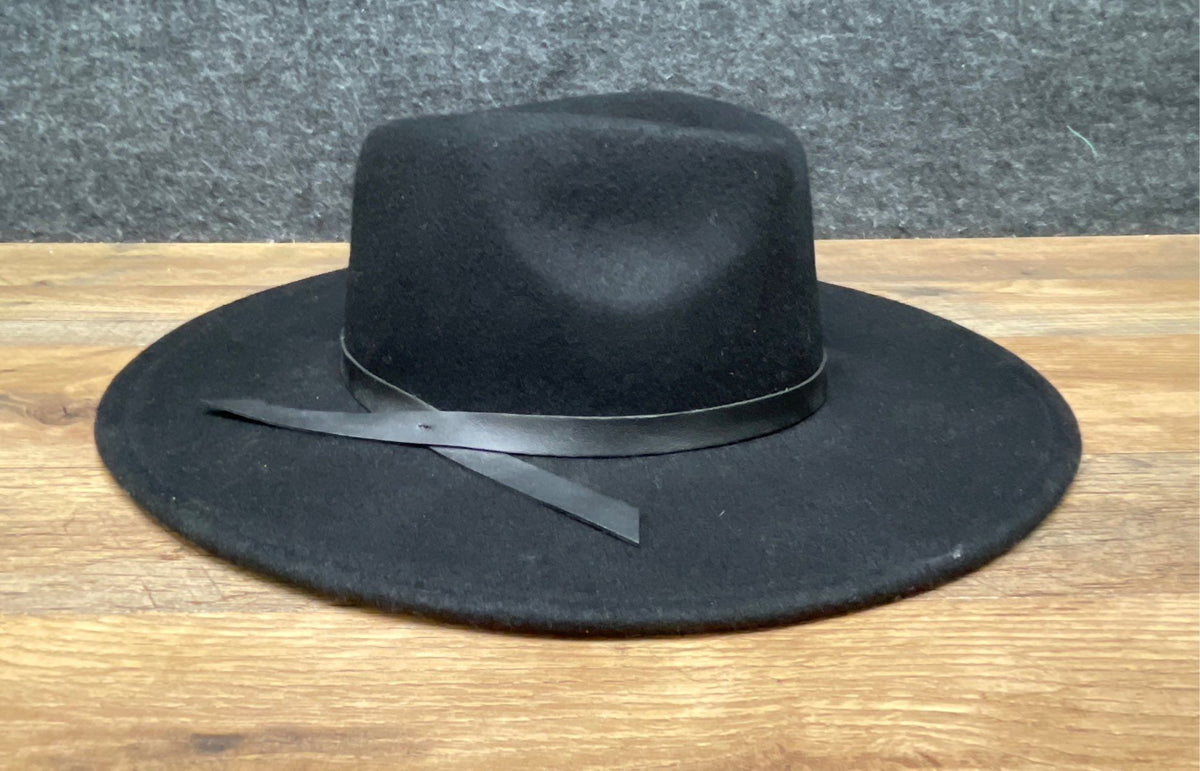 H&M Women's Black 100% Wool Wide Brim Flat Fedora Hat