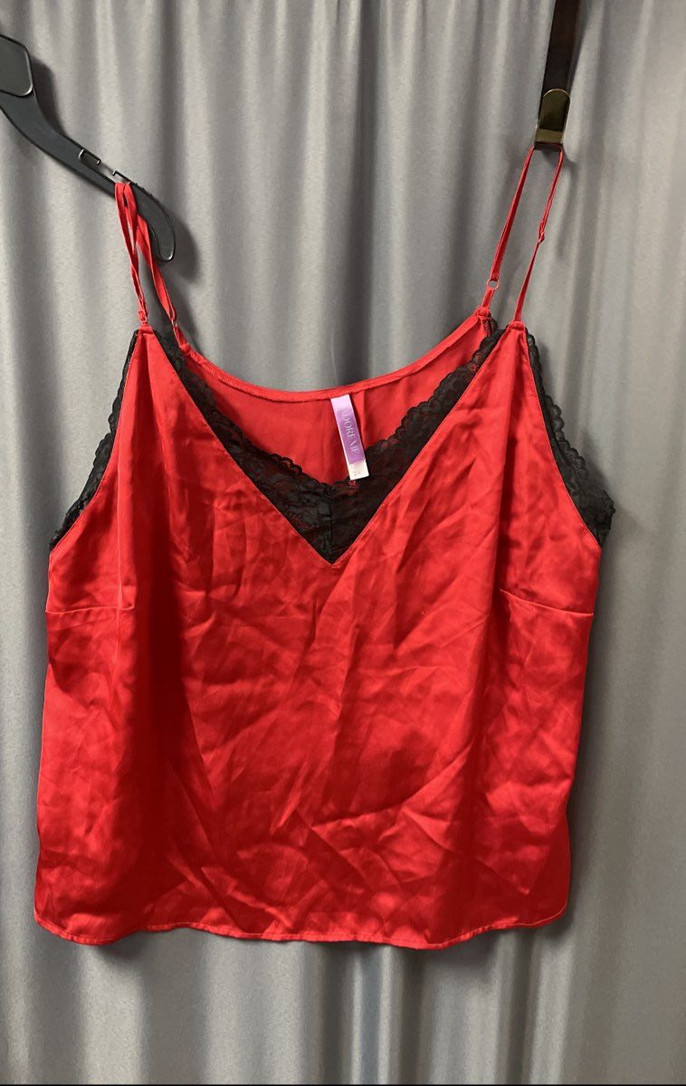 Adore Me Women's Pajama Set Red Floral Satin Lace Trim Camisole Shorts Sz 2X