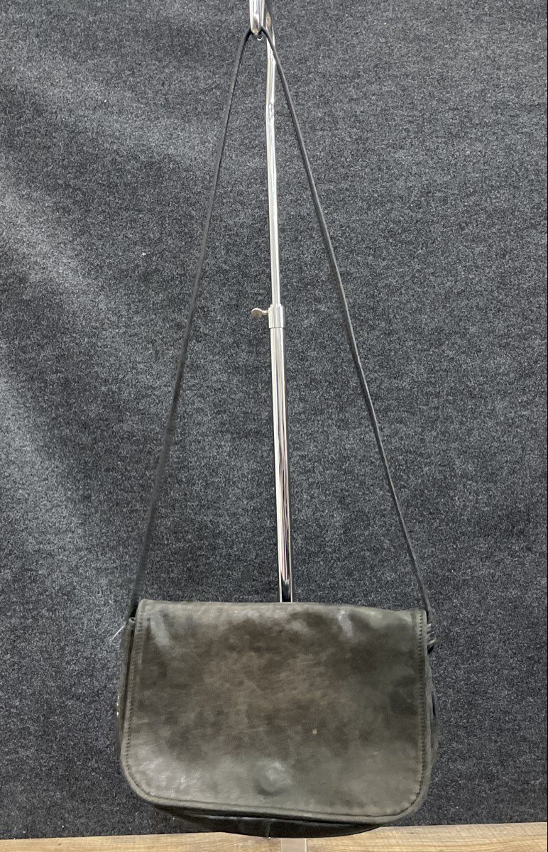 Vintage Black Leather Multi-Compartment Flap Shoulder Bag Crossbody