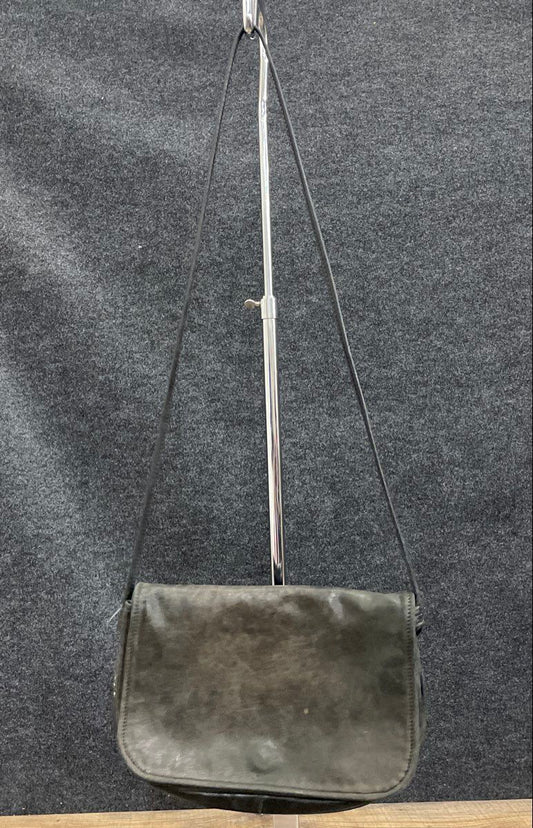 Vintage Black Leather Multi-Compartment Flap Shoulder Bag Crossbody