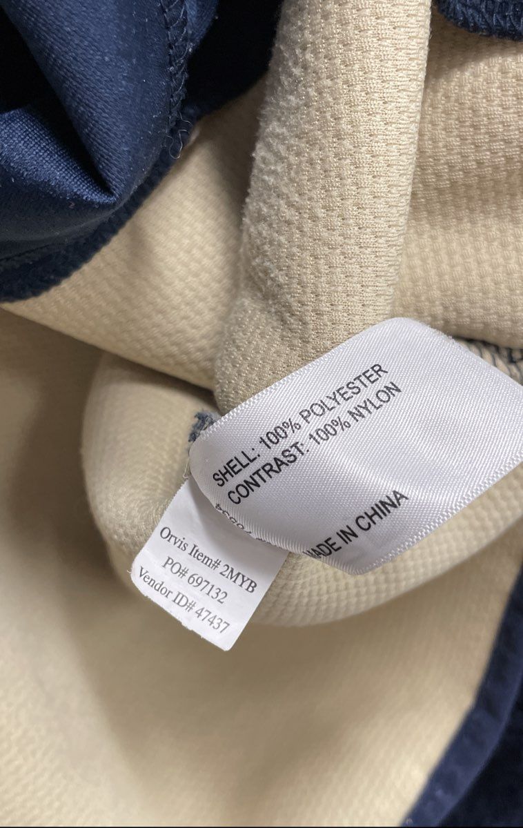 Orvis Men's Sherpa Pile Fleece Pullover Navy Blue Cream Colorblock Snap Neck XL