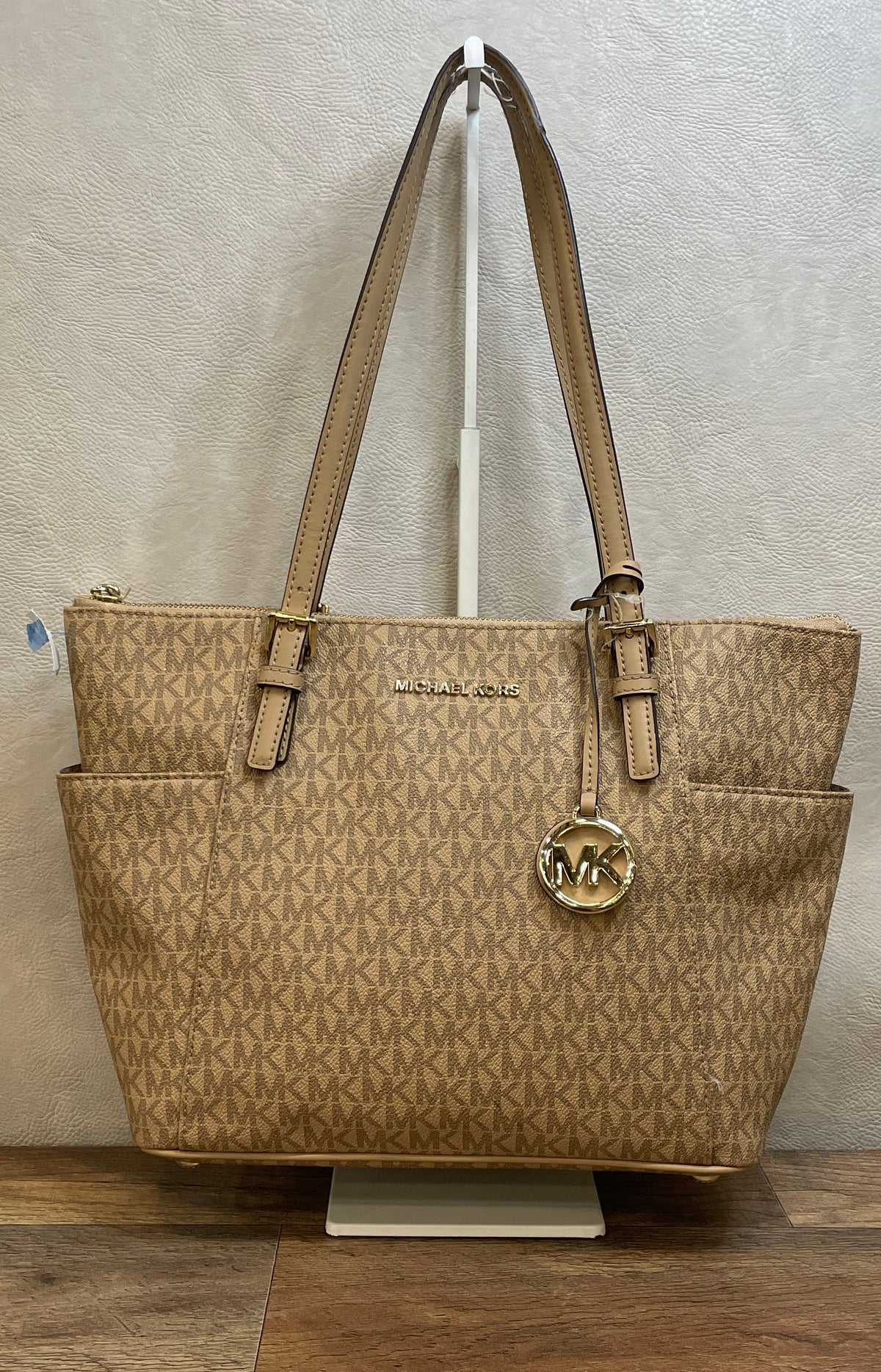 Michael Kors Brown Signature Monogram Jet Set Travel Top Zip Tote Bag