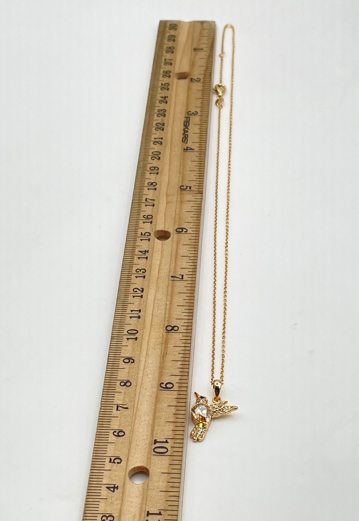 925 Sterling Silver Gold-Tone w/ CZ Accents Hummingbird Pendant Necklace 3.2g