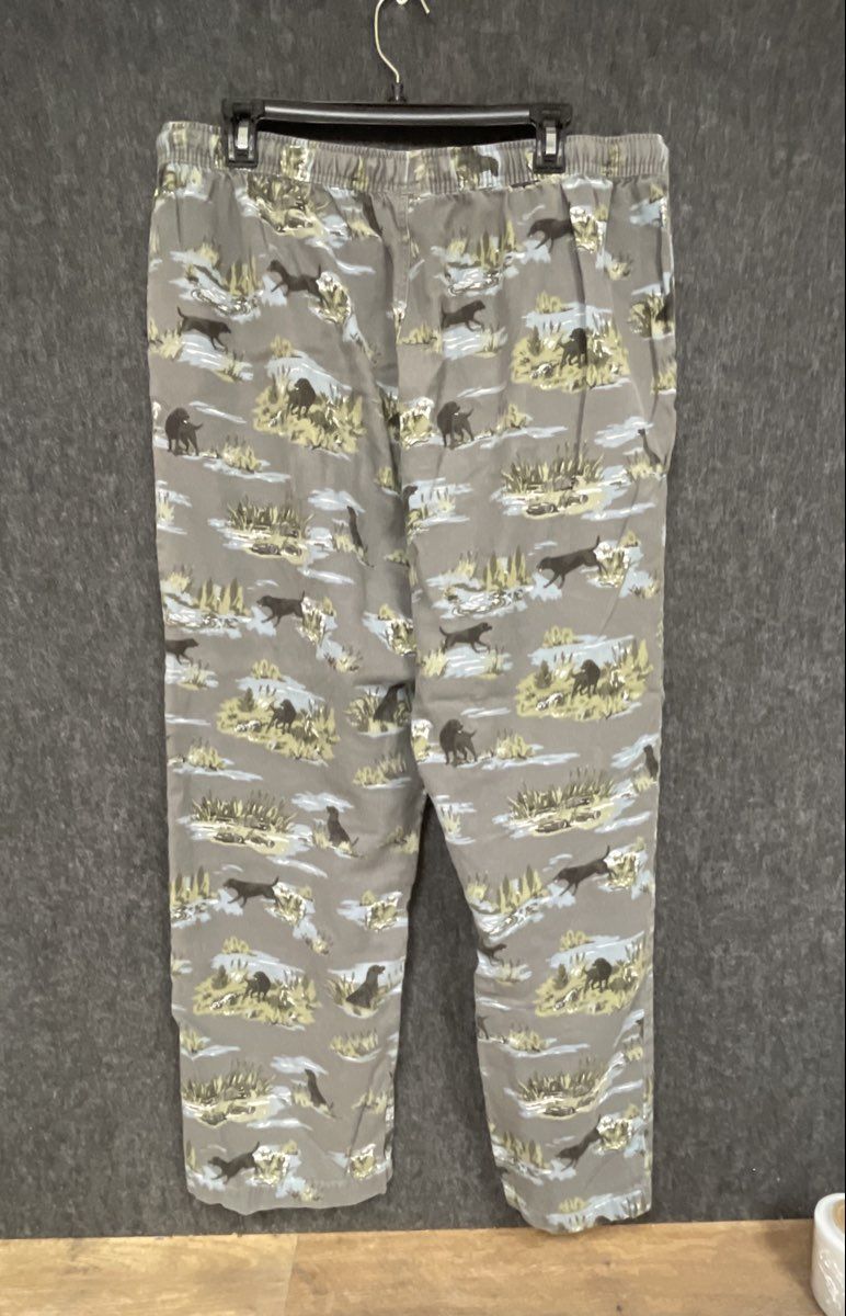 Eddie Bauer Men's Pajama Lounge Pants Grey Black Lab Dog Hunting Print Sz L
