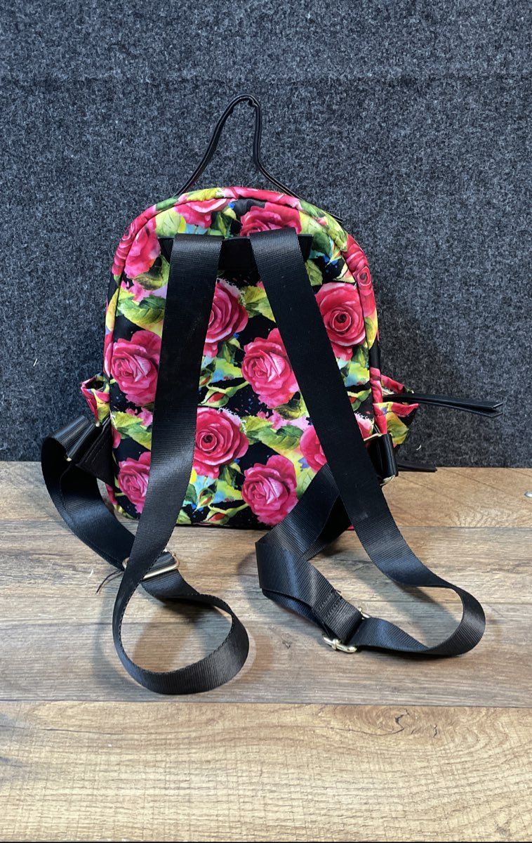 Juicy Couture Pink Rose Floral Nylon Backpack Purse Gold Hardware