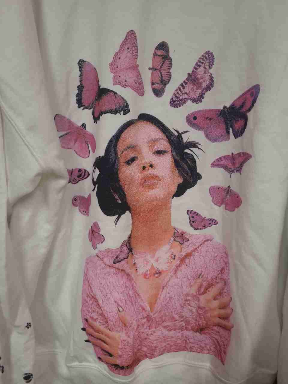 Olivia Rodrigo Sour Tour 2022 Butterfly Portrait Graphic Hoodie White Sz 2XL