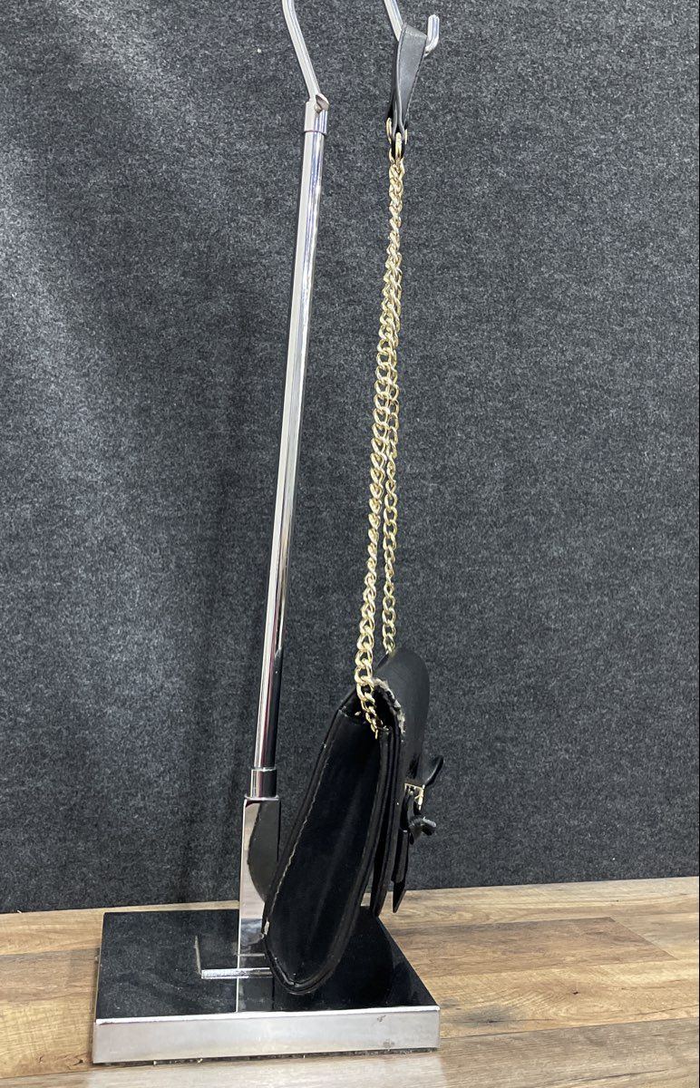 Betsey Johnson Black Leather Bow Heart Crossbody Shoulder Bag Gold Hardware