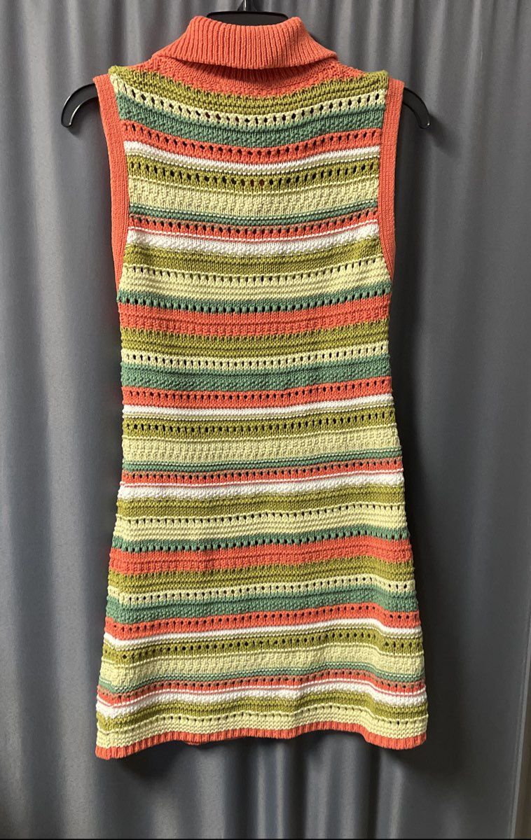 Zara Women's Orange Green White Striped Collared Knit Mini Dress Sz S