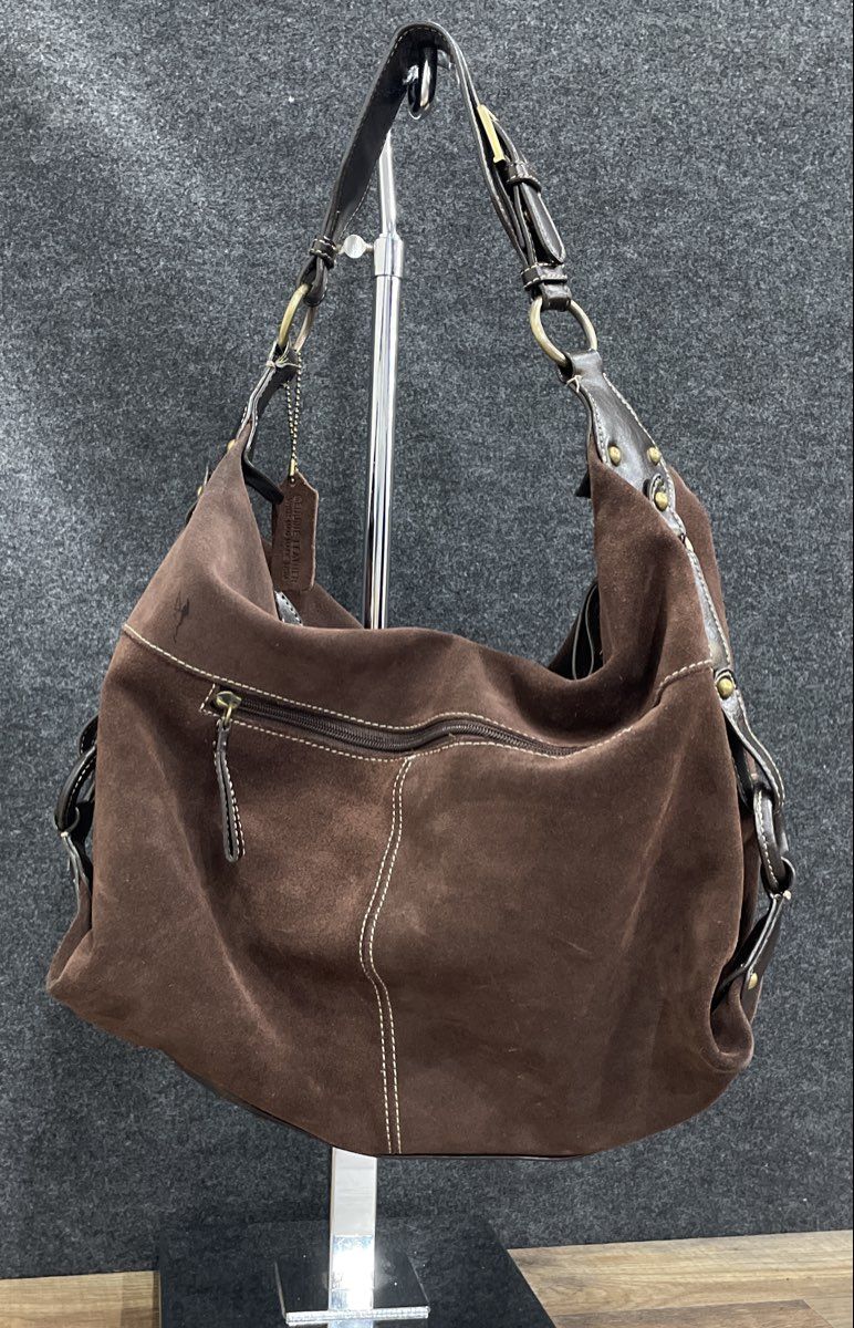a.n.a A New Approach Brown Suede Leather Studded Hobo Shoulder Bag Large