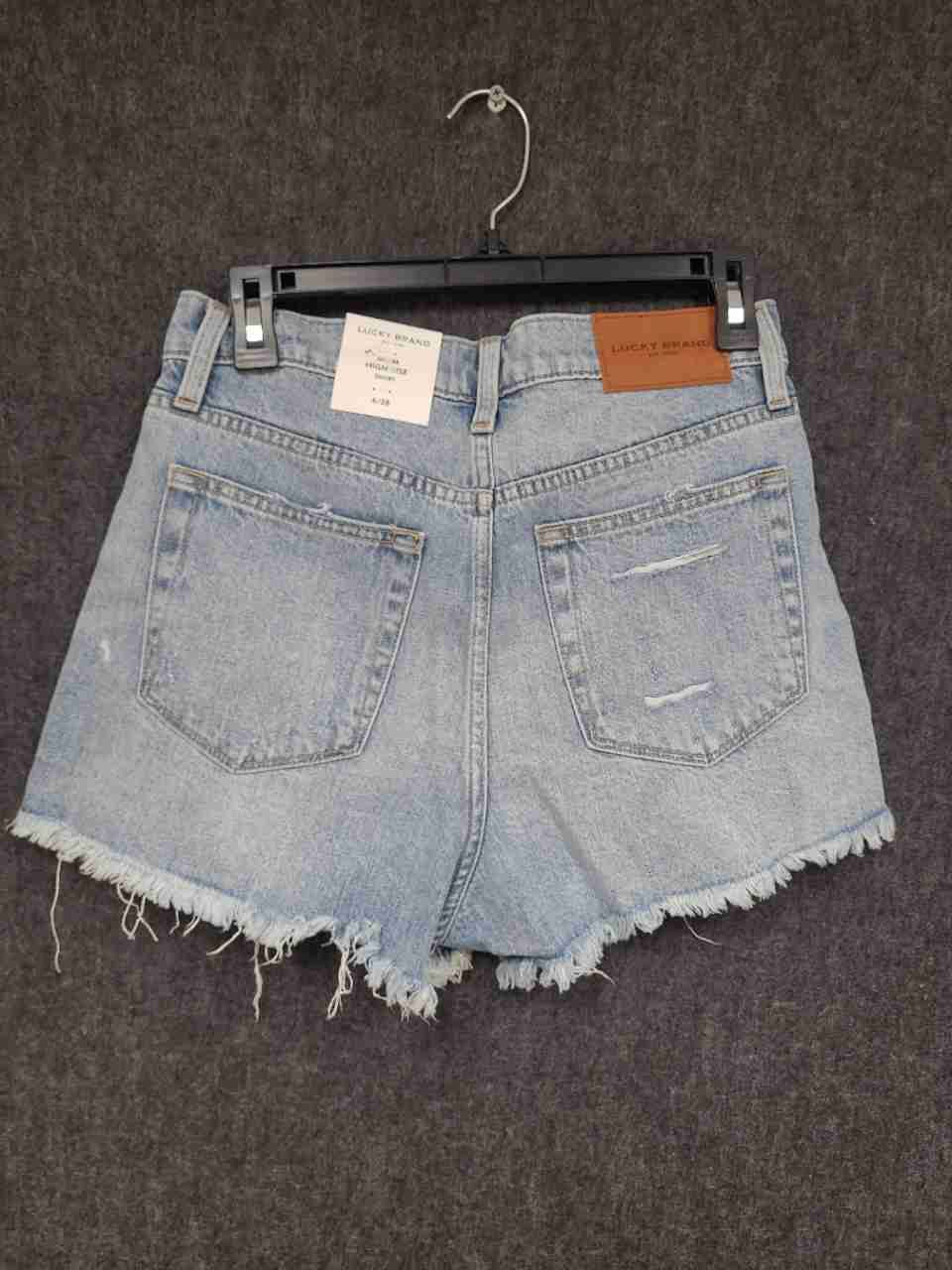 Lucky Brand Women's Mom High Rise Denim Shorts Light Wash Distressed NWT Sz 6