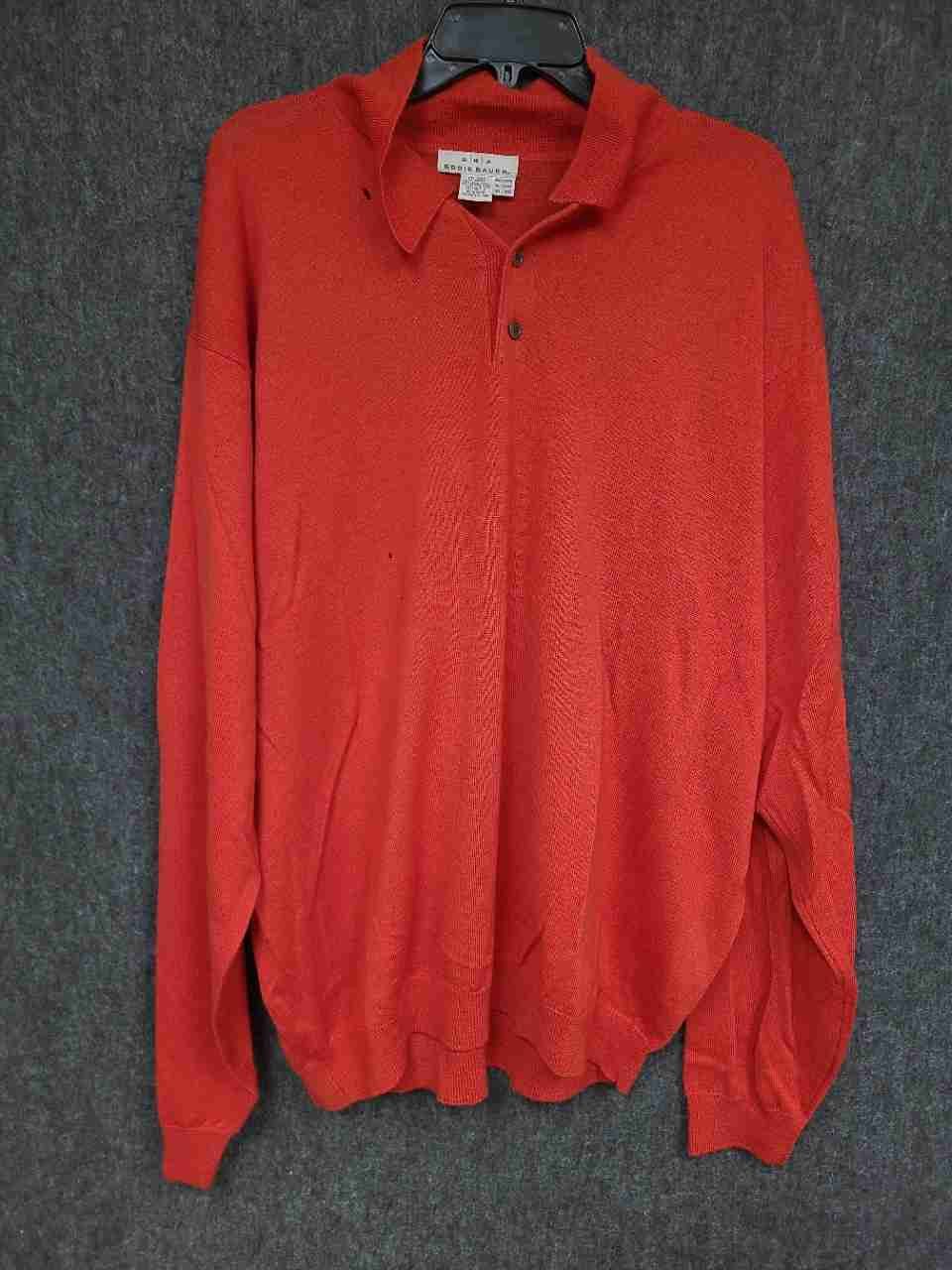 Vintage 90s Eddie Bauer AKA Men's Red 100% Wool Polo Sweater Sz XL Tall