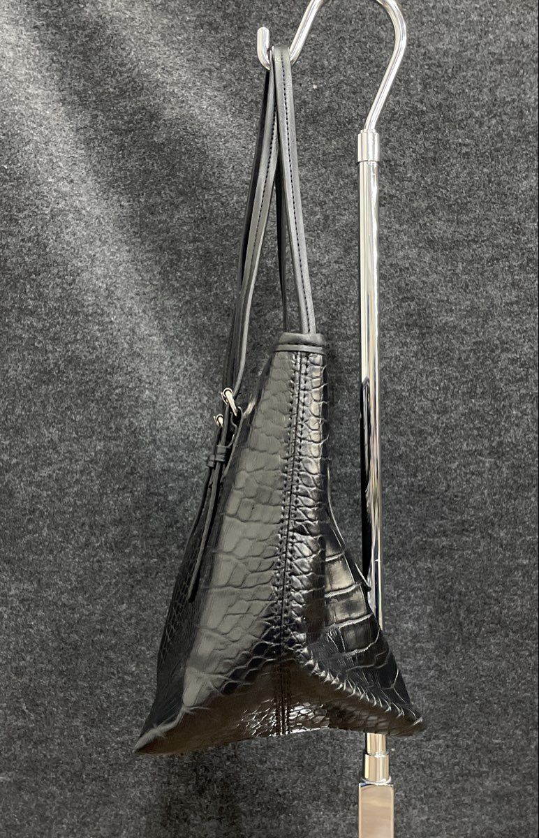 Dana Buchman Black Croc Embossed Leather Tote Shoulder Bag Zebra Print Lining