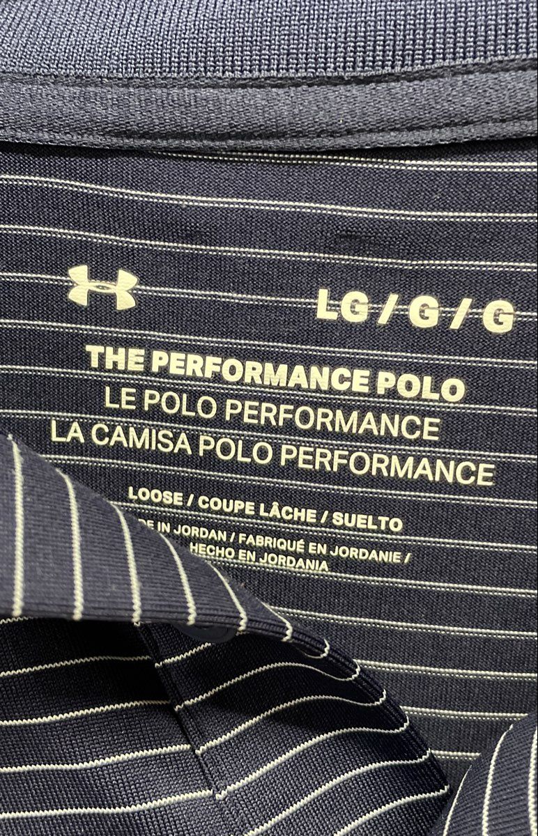 Under Armour Men's Navy Blue White Striped Performance Polo Shirt Sz L