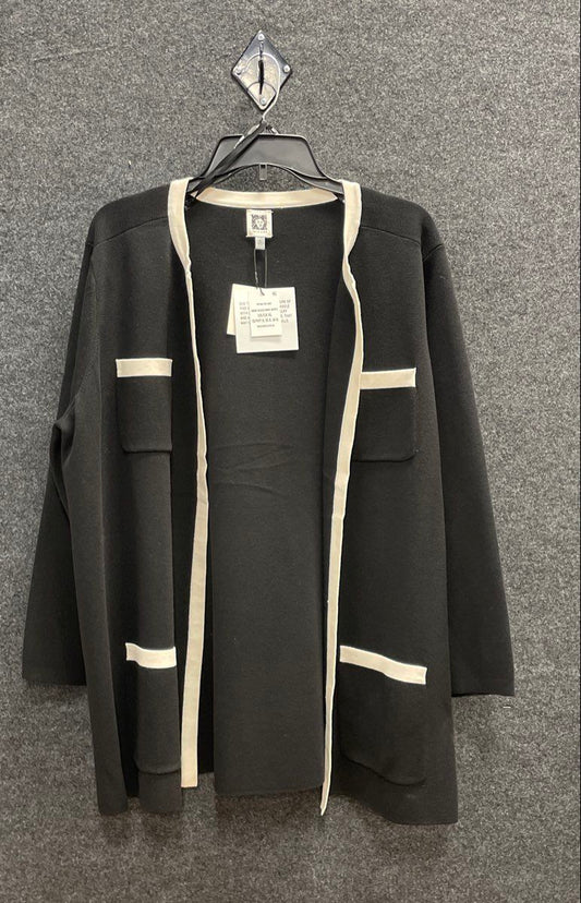 Anne Klein Women's Black White Contrast Trim Open Front Cardigan Jacket NWT XL