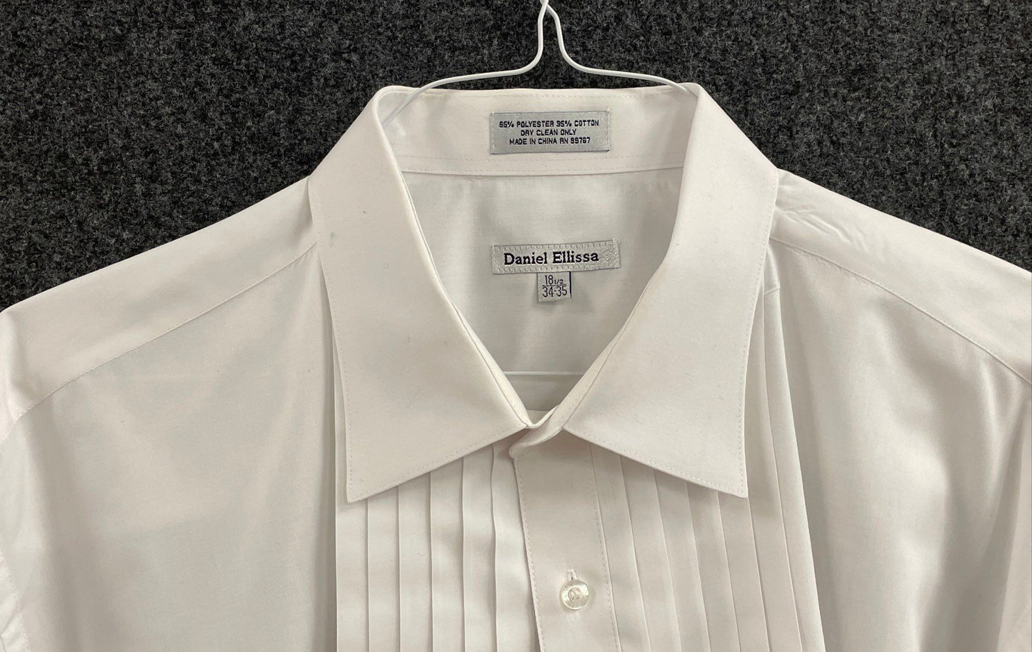 Daniel Ellissa Men's White Pleated Front Tuxedo Shirt French Cuffs 18.5 34-35