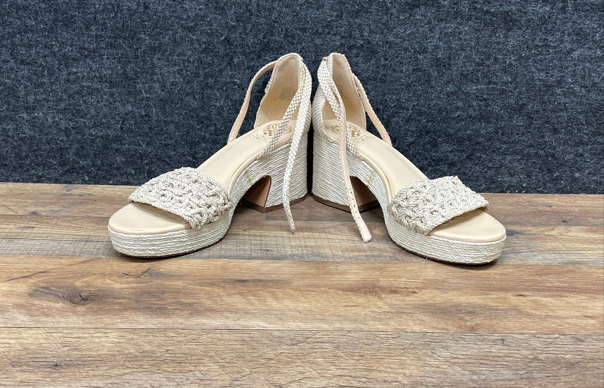 Vince Camuto Rania Cream Woven Espadrille Platform Block Heel Sandals Size 10M