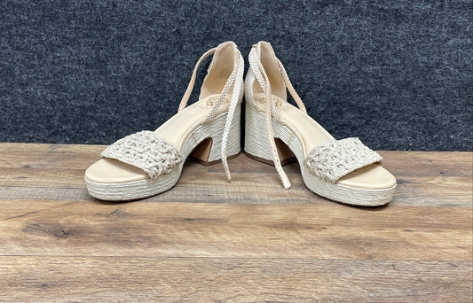 Vince Camuto Rania Cream Woven Espadrille Platform Block Heel Sandals Size 10M
