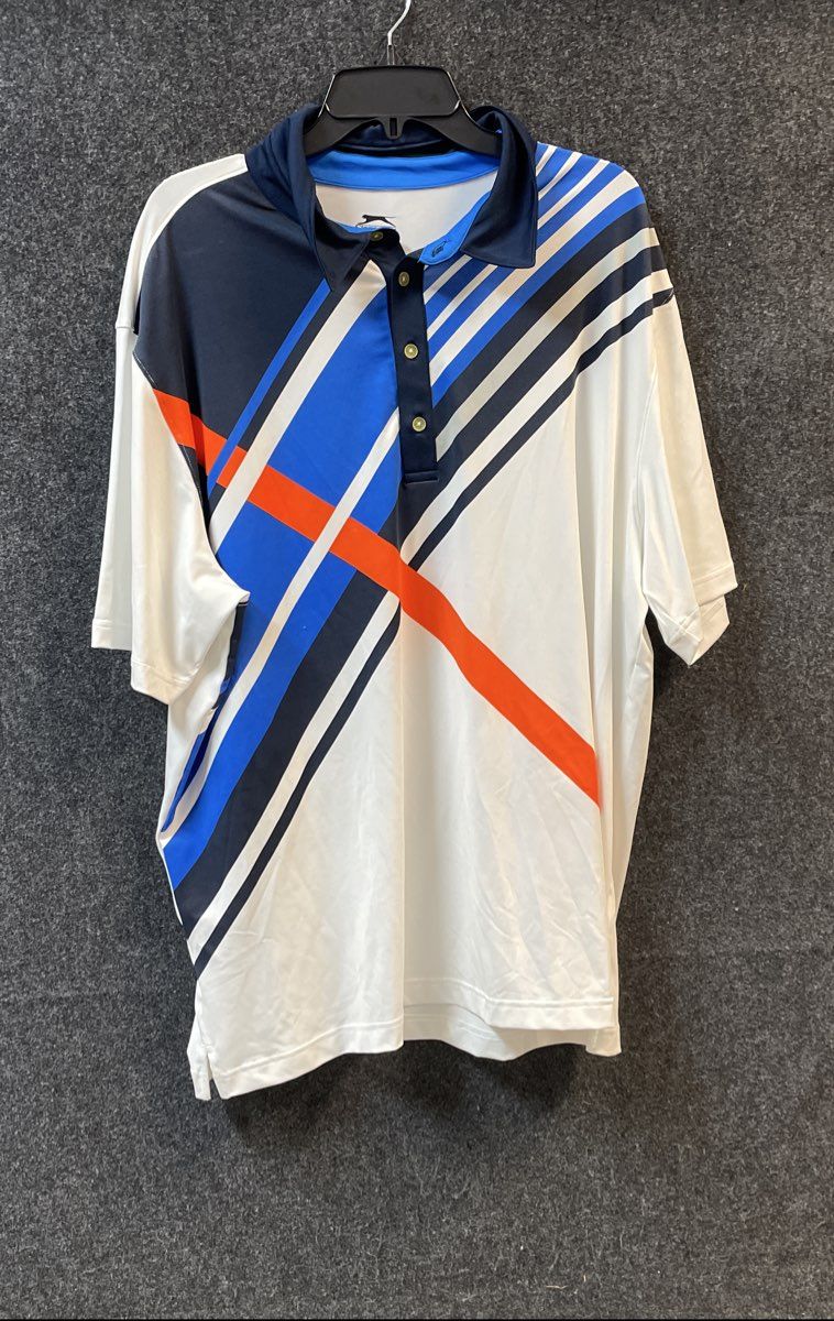 Slazenger Men's Short Sleeve Polo Shirt White Blue Orange Geometric Graphic 2XL