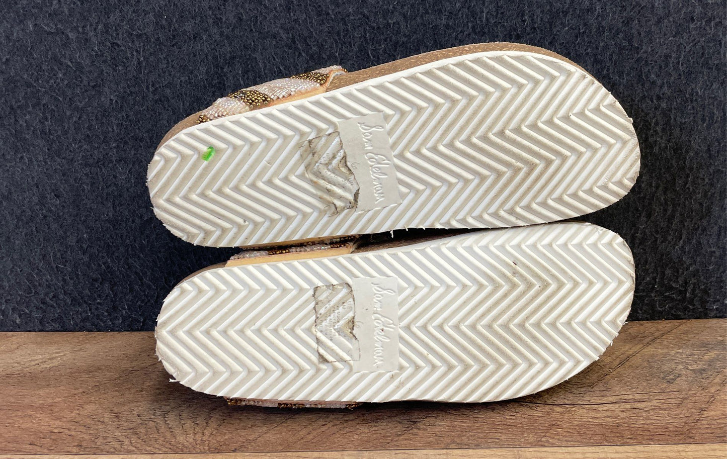 Sam Edelman Olivie Beaded Chevron Gold White Thong Sandals Women's Size 6
