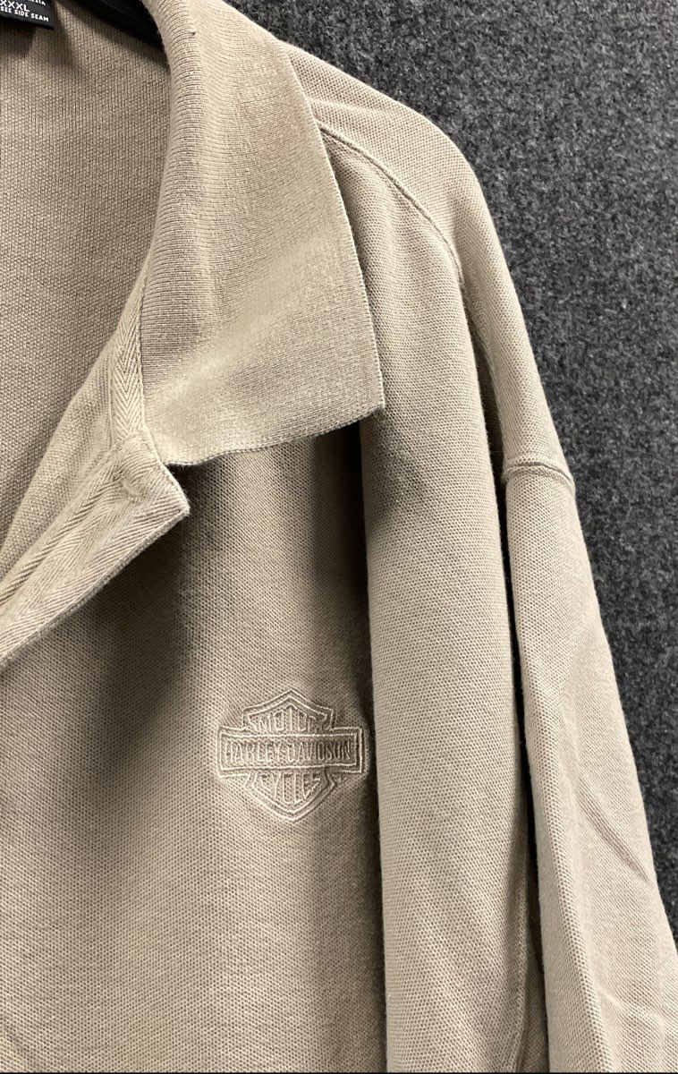 Vintage 90s Harley Davidson Embroidered Logo Pique Polo Shirt Tan Sz XXXL