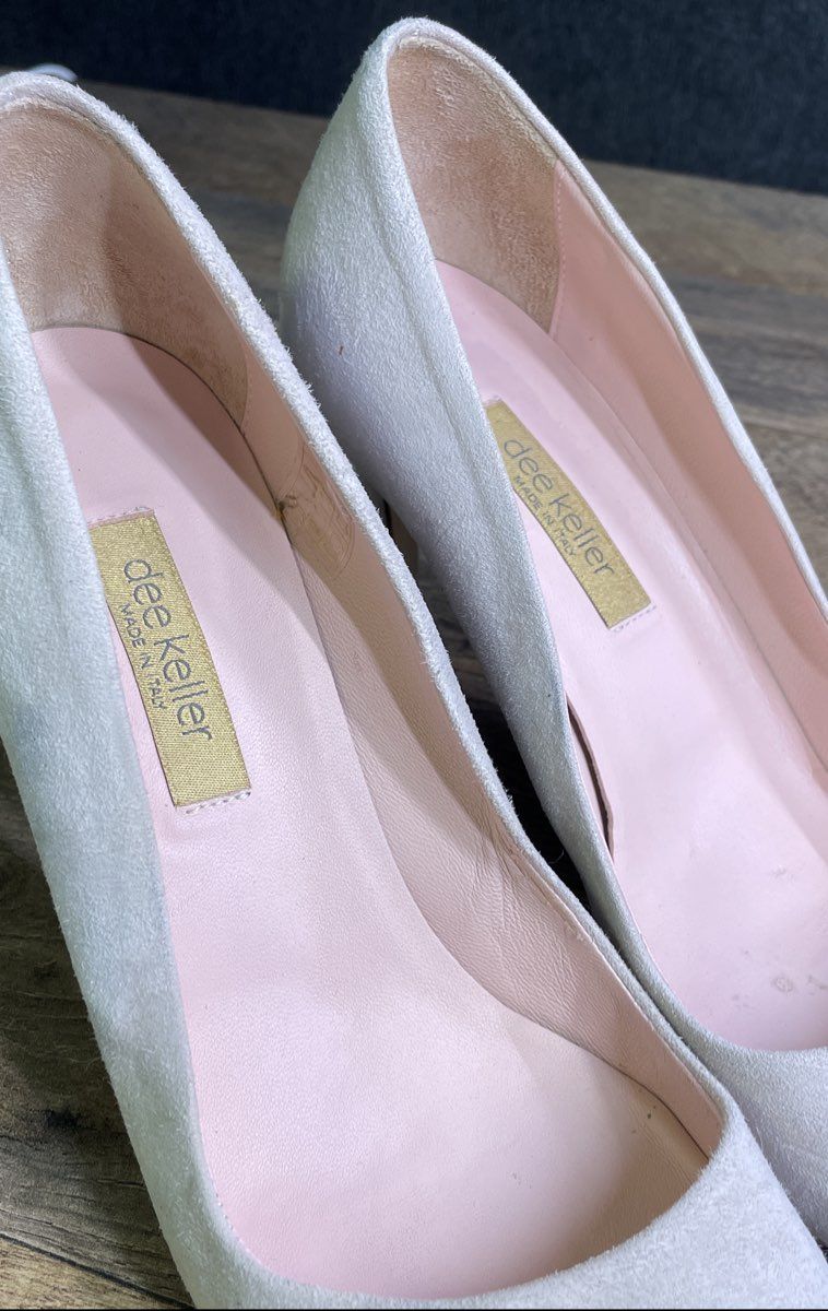 Dee Keller Light Gray Suede Pointed Toe Pumps Stiletto Heels Size 37.5