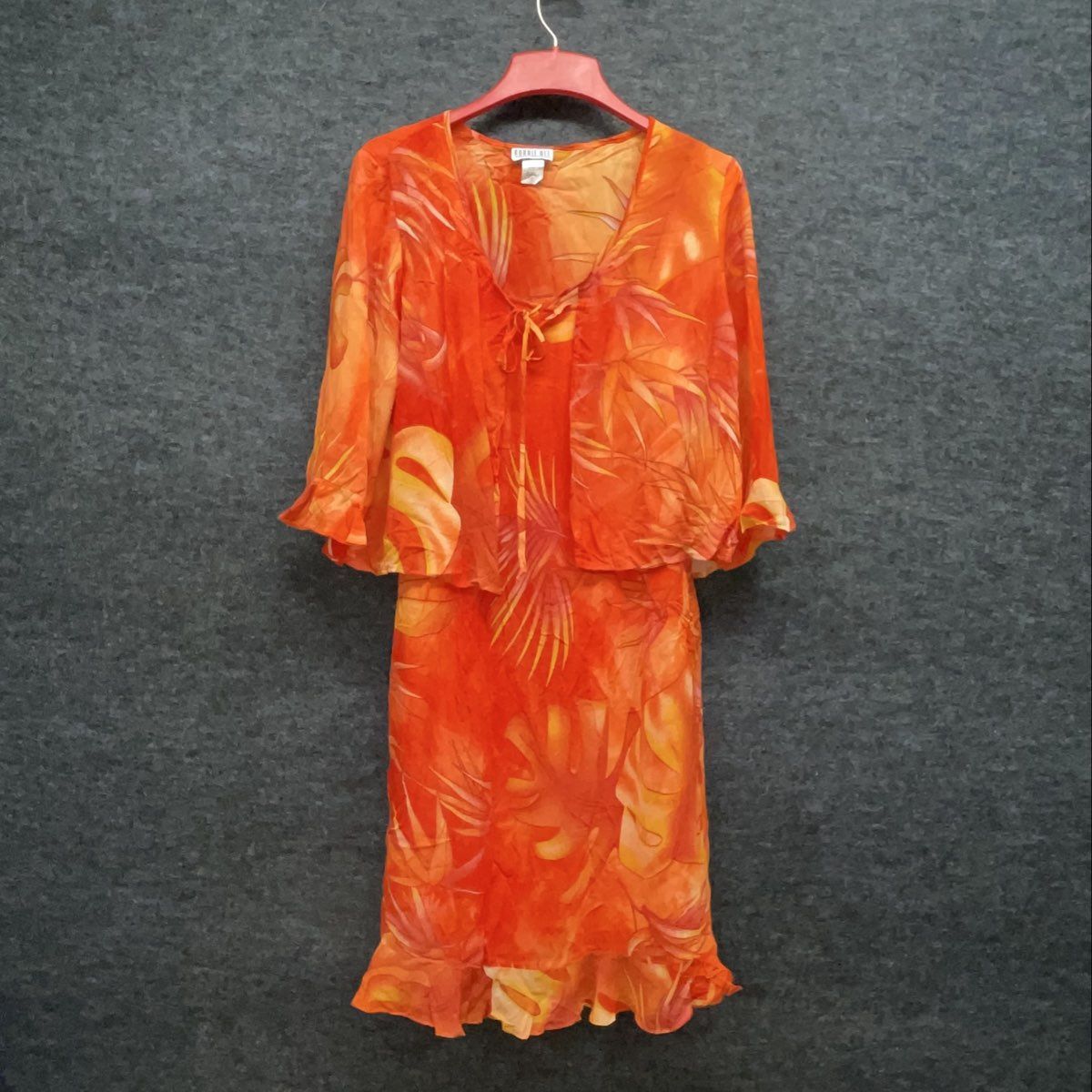 Vintage Y2K Robbie Bee Women's Orange Tropical Ruffle Dress & Jacket Set NWT S