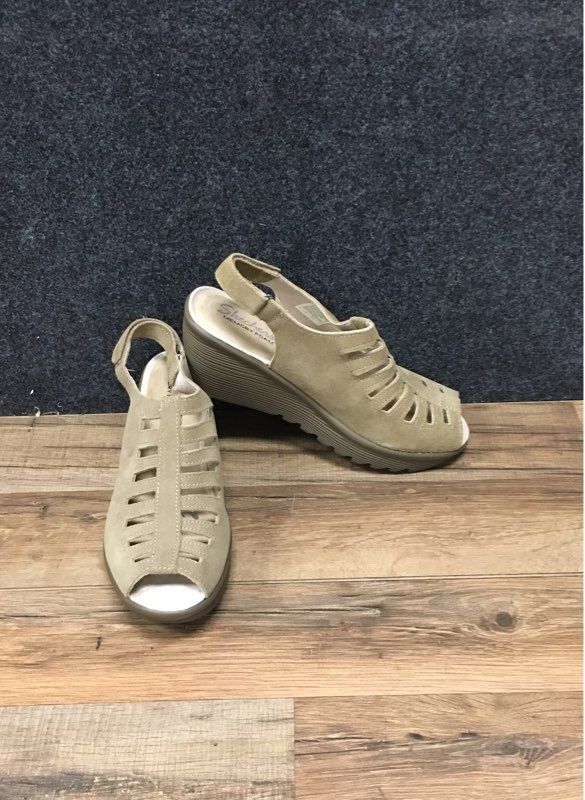 Skechers Vinyasa Amber Glow Wedge Sandals Dark Taupe Women's Size 8.5