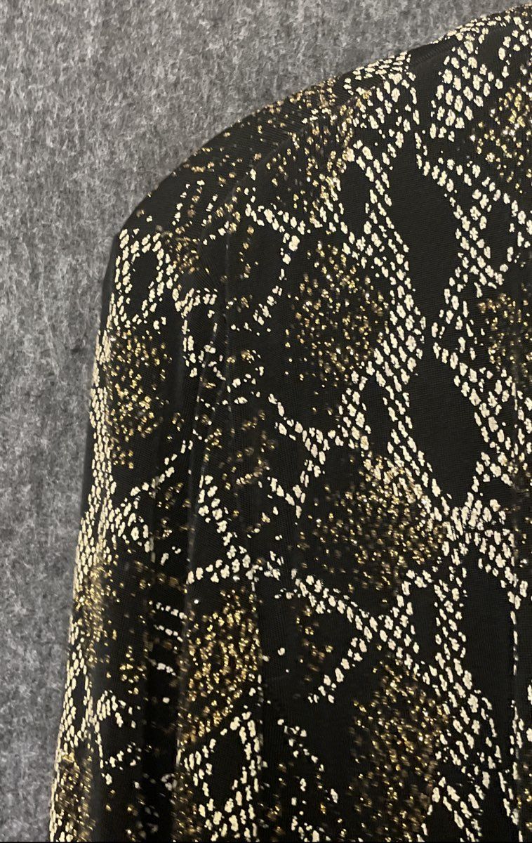 Alex Evenings Women's Black Gold Metallic Snakeskin Open Front Jacket Sz XL