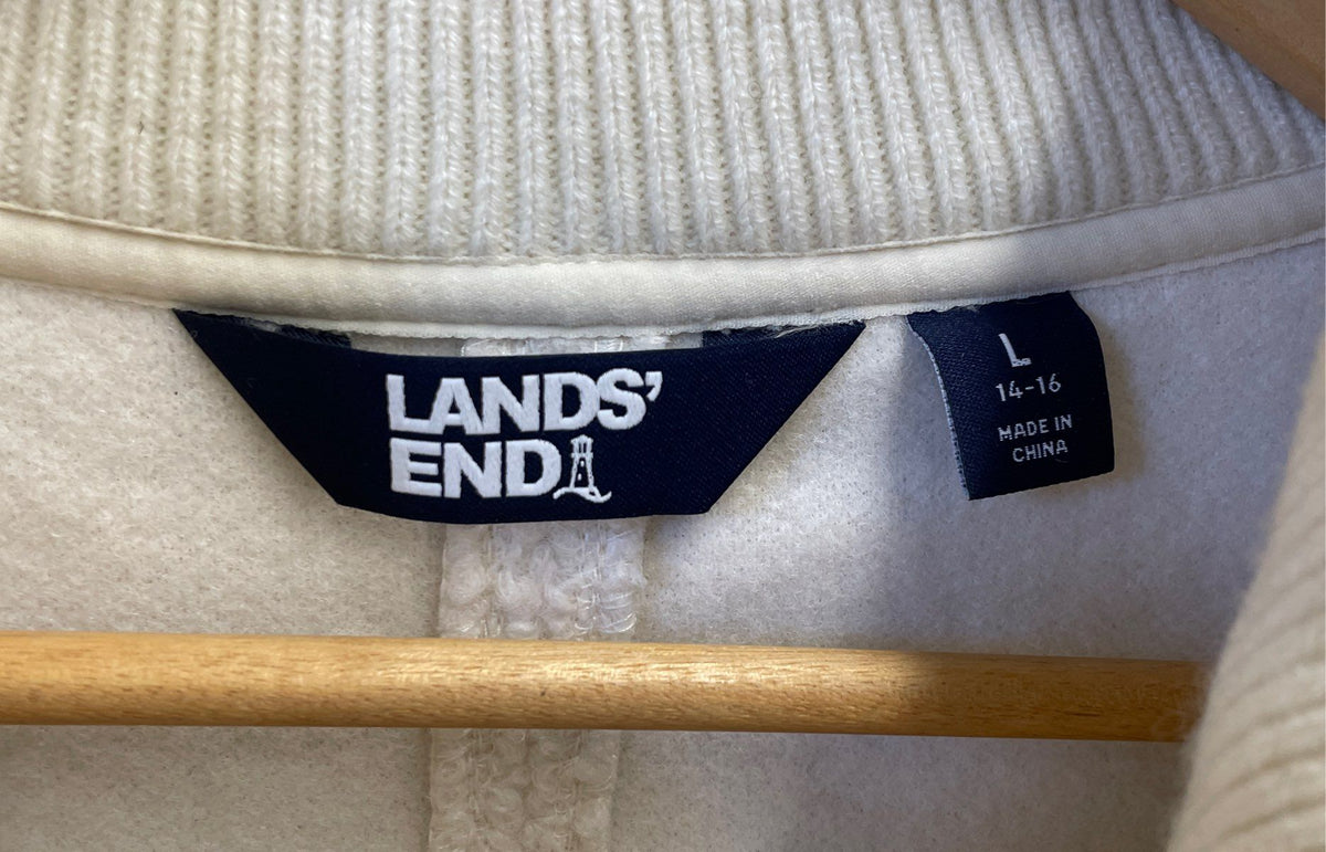 Land's End Women's Cream Fuzzy Sherpa Fleece Quarter Zip Pullover Sz L