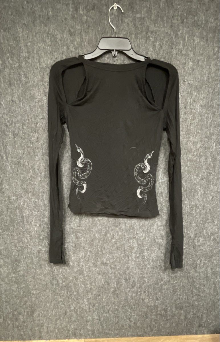 Killstar Women's Black Snake Graphic Mesh Shoulder Cut Out Top Sz XS