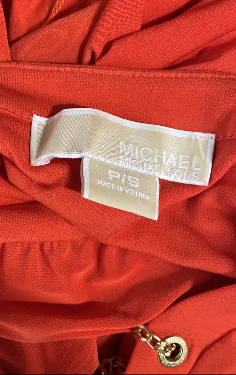Michael Kors Women's Orange Lace Up Gold Chain Long Sleeve Dress Sz P/S