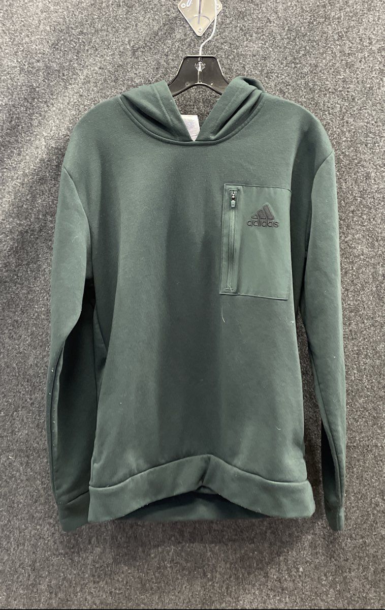Adidas Men's Green Pullover Hoodie Vertical Zip Chest Pocket Sz M