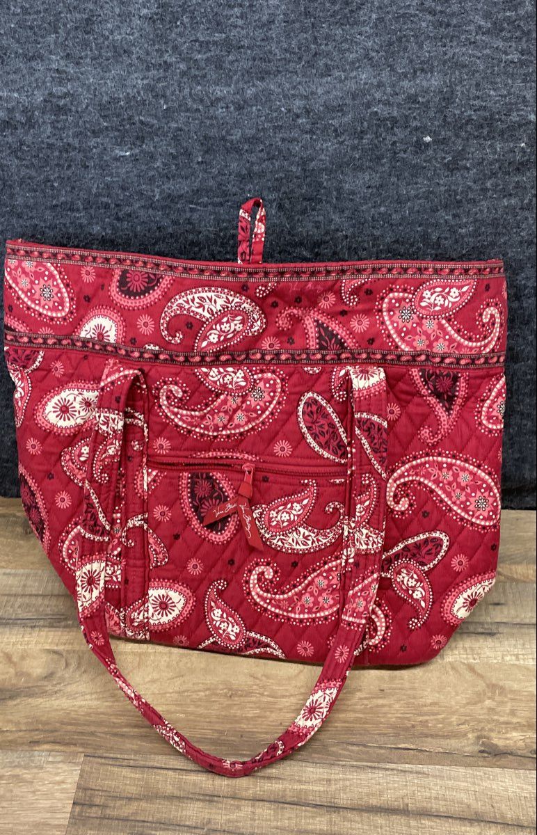 Vera Bradley Red Paisley Quilted Cotton Large Tote Shoulder Bag Handbag