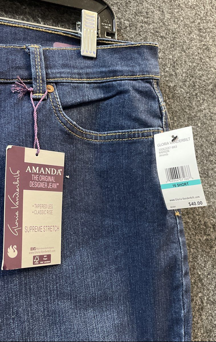 Gloria Vanderbilt Women's Amanda Tapered Stretch Jeans Blue Sz 16 Short NWT