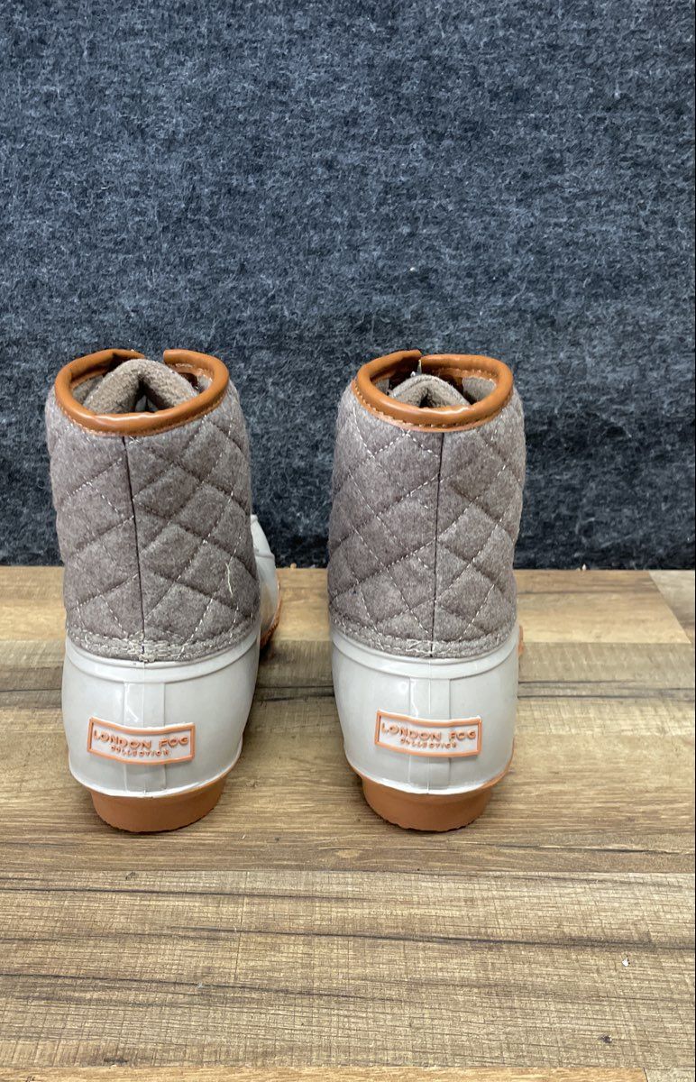 London Fog Wilde Grey Tan Quilted Ankle Rain Snow Duck Boots Women's Size 9