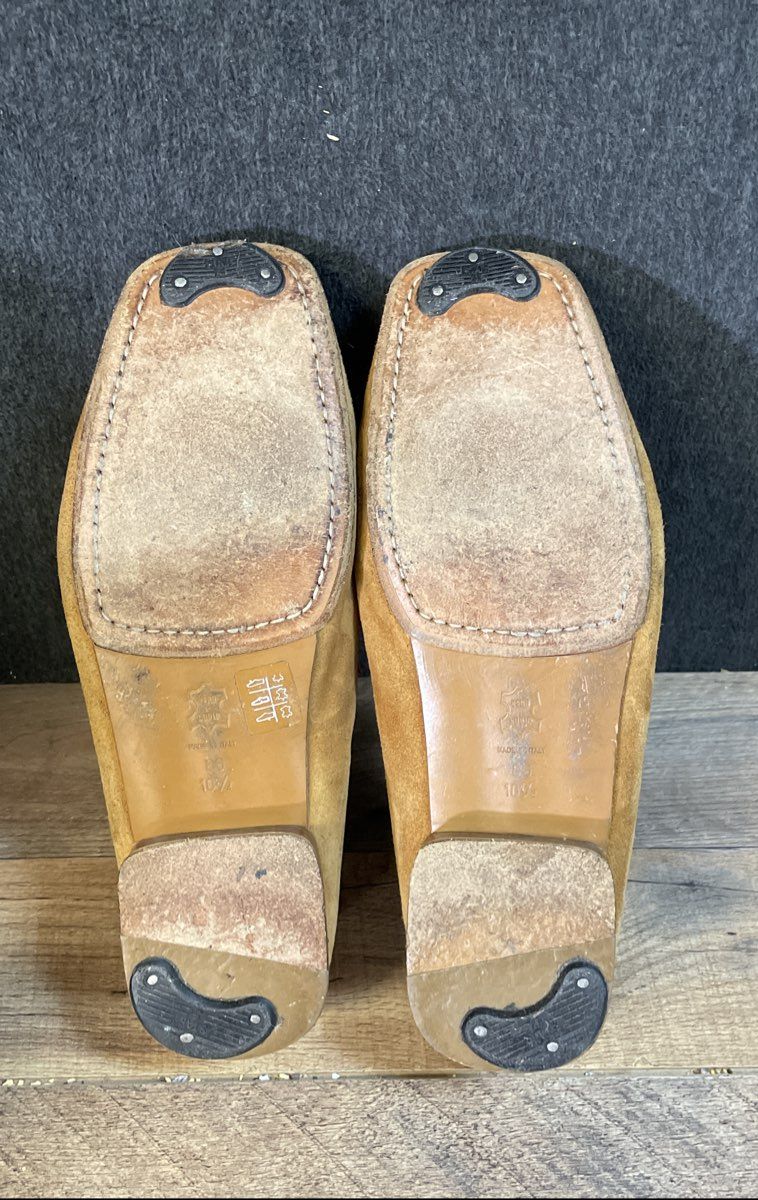 Via Spiga Tan Suede Square Toe Penny Loafers Made in Italy Size 10.5