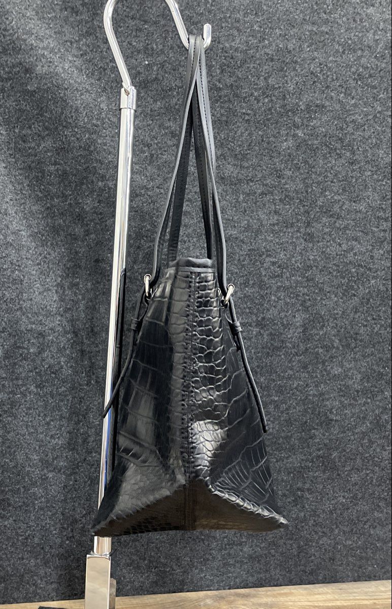 Dana Buchman Black Croc Embossed Leather Tote Shoulder Bag Zebra Print Lining