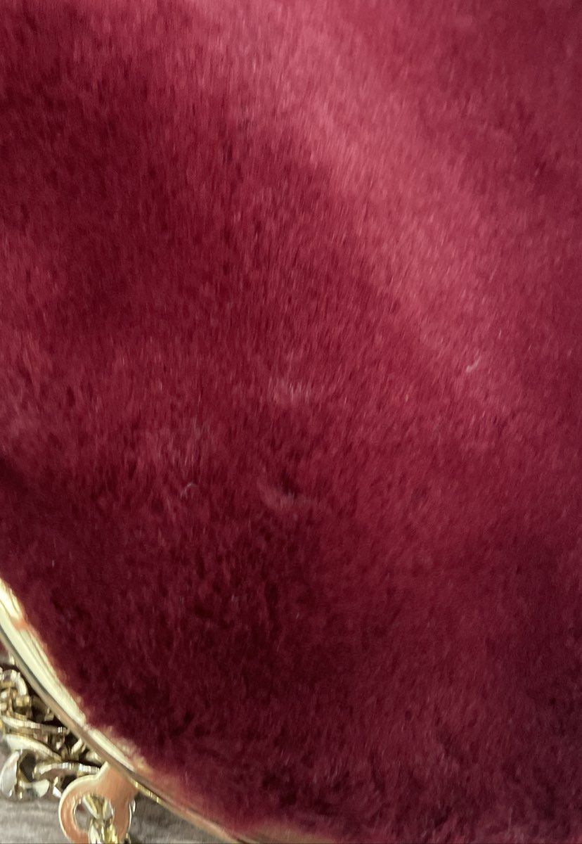 A New Day Dark Red Faux Fur Kiss Lock Coin Purse Crossbody Bag Gold Chain NWT