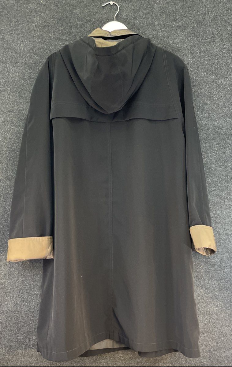 Vintage 90s Gallery Women's Black Hooded Raincoat Khaki Contrast Lining Long