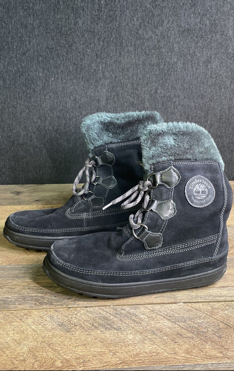 Timberland Mukluk Black Suede Faux Fur Lace Up Boots Women's Size 8.5M