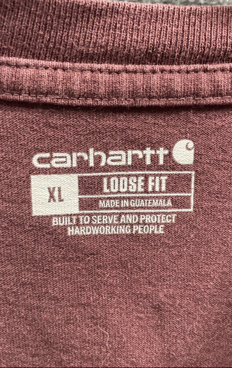 Carhartt Men's Maroon Long Sleeve Henley Shirt Loose Fit Pocket Sz XL