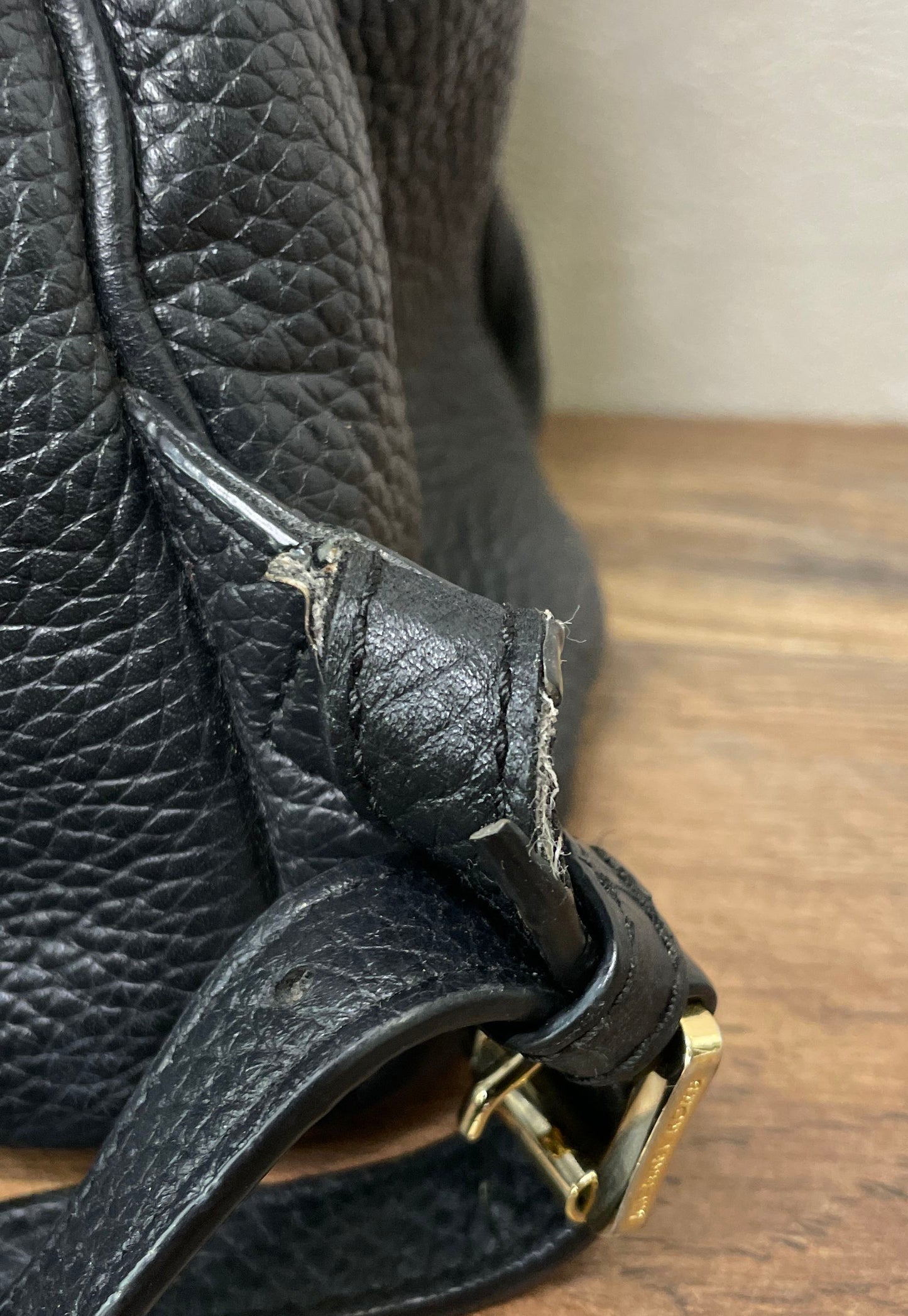 Michael Kors Black Pebbled Leather Studded Backpack Gold Hardware